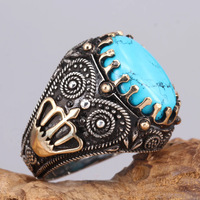 Bagues de bijouterie DAIHE vintage arabes électroplaquées incrustées de pierres précieuses turquoise pour hommes, style islamique