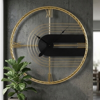 Jam Dinding Logam Gaya Nordik Aksen Rumah 45.72*3.81*59.69CM Oval Jam Dinding Kayu Hitam Dekorasi Rumah