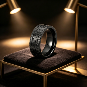 Bague en zirconium noir de 8 mm à motif de <span class=keywords><strong>bande</strong></span> de roulement pour homme, style punk, motard, alliance, cadeau de bijoux - Product Image 4