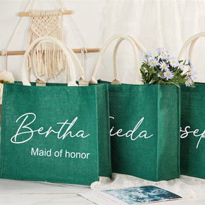 Nguồn Nhà Máy Cổ Điển Màu Xanh Lá Cây Bán Buôn Mua Sắm Đay Túi Cao Chịu Tải Đay Tote Túi Cho Cửa Hàng - Product Image 3