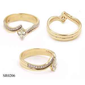 Bague en or 14 carats avec diamant blanc (Marquise) 0,40 CT, diamant blanc (rond) 0,19 CT, bague en pierres précieuses, bagues en or 14 carats - Product Image 1