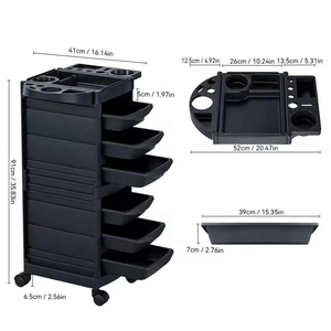Chariot de Salon en Plastique Noir, Chariot de Coiffure à Plusieurs Niveaux, Étagère de Rangement, 4 Roues, Facile à Déplacer, Mobilier de Salon de Coiffure - Product Image 4