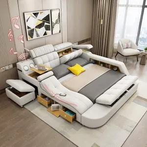 תכליתי חכם מיטת חדר ריהוט מלך גודל המיטה מודרני מיטה זוגית עם אחסון