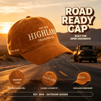 Casquette de baseball classique en daim vintage avec broderie Highland Raised pour homme, style décontracté western, idéale pour le camping en plein air et les voyages en voiture