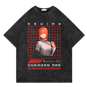 Camiseta Personalizada Negra de 280 Gramos, 100% Algodón, Lavado Ácido, Diseño Vintage de <span class=keywords><strong>Chainsaw</strong></span> <span class=keywords><strong>Man</strong></span>, Denji, <span class=keywords><strong>Makima</strong></span>, Aki Hayakawa, Bomb Anime, para Hombre - Product Image 6