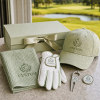 Ensemble cadeau de golf vert clair personnalisé OEM ODM, avec chapeau de golf brodé, serviette, gants, outil de réparation de divots, marqueur de balle, boîte cadeau d'accessoires de golf de luxe