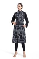 Groothandel islamitische badkleding voor vrouwen, bescheiden patchwork badpak met lange mouwen, islamitische hijab, islamitische burkinis, badpak