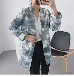 Delle donne Dell'annata Delle Donne della Giacca Sportiva in Bianco e Nero Pittura A Inchiostro Tie-Tintura di Un Pulsante Tuta - Product Image 4