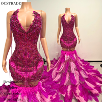 Robe de soirée sirène moulante Ocstrade en strass, avec plumes d'autruche ombrées et longue traîne, sans manches, pour bal de promo, collection luxe 2026