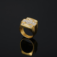 Bague en acier inoxydable plaqué or avec strass croisés, style hip-hop punk, pour homme et femme, nouvelle collection européenne et américaine