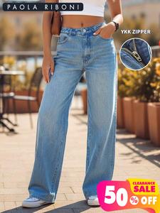 Jean en denim taille haute à jambe large pour femme, coupe ample, longueur intégrale, en coton délavé, style décontracté printemps - Product Image 2