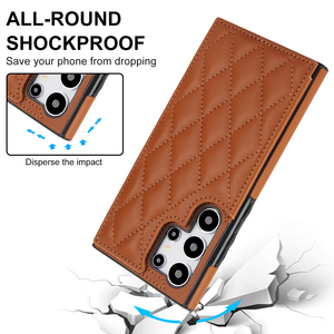หรูหราลายสก๊อตเพชรหนังนุ่มสําหรับSamsung S24 + S24 <span class=keywords><strong>Ultra</strong></span> Flip Cardผู้ถือPUหนังกันกระแทกผู้หญิงโทรศัพท์กรณี - Product Image 3