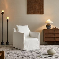 Sillón Moderno de Estilo Americano para Sala de Estar, Tapizado en Lino Blanco, con Brazos de Plumas de Ganso, Sofá Individual