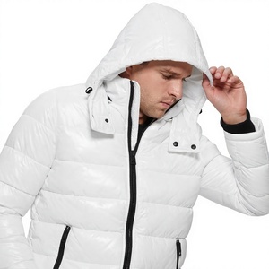 <b>Men's</b> <b>White</b> Hooded <b>Puffer</b> <b>Jacket</b> Windproof Zipper Closure Casual Winter Wear Regular Fit Polyester Shell Solid Color - Product Image 6
