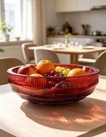 Bol à fruits en verre côtelé dégradé rouge et vert, centre de table pour salle à manger, cuisine, mariage, fête, décoration de table à domicile