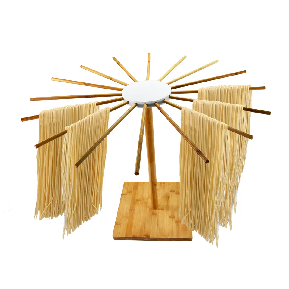 Youlike Bamboo 16 Rods Anti-Slip Collapsible Pasta Noodle Drying Rack Holder Stand Fixador De Parede Para Pasta De Dente