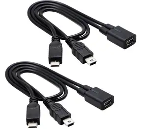 Mini USB 2,0 hembra a Mini USB 2,0 y Micro USB macho Y Cable de extensión de cargador divisor para cargar simultáneamente dos dispositivos