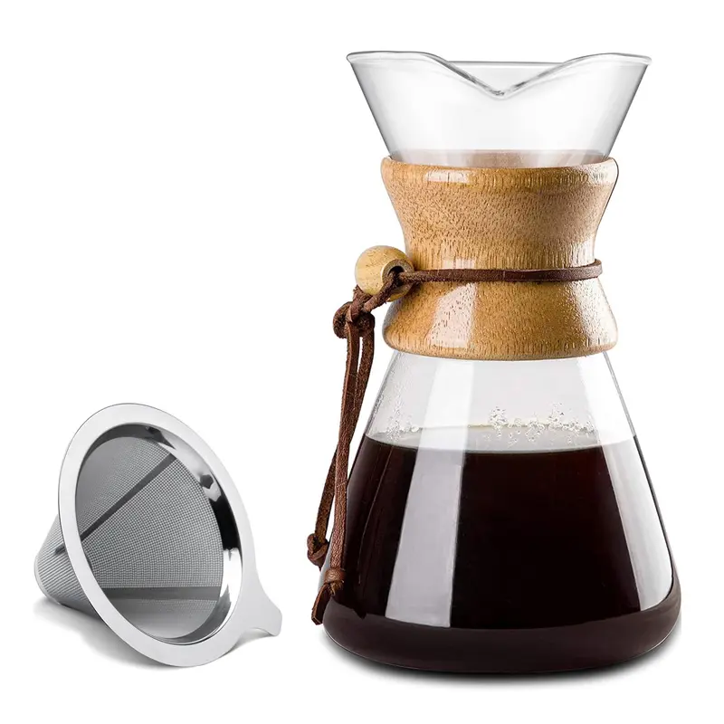 8-Cup High Heat Resistant Glass Coffee Maker with Double Layer Stainless Steel Filter  Drip Coffee Maker