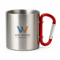 Mug de camping en acier inoxydable à double paroi de 220 ml avec poignée mousqueton, tasse isolée légère pour la randonnée et les activités de plein air