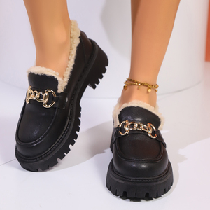 Giày lười đế bệt dây chuyền trang trí viền mờ màu đen, lựa chọn thường ngày hợp thời trang cho nữ - Product Image 2