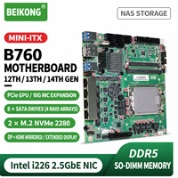 Motherboard Mini ITX B760 NAS 4 LAN, 8 SATA, 4 Port 2.5GbE, Intel LGA1700, DDR5, Dual M.2 NVMe, Server Board Penyimpanan