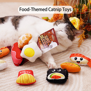 フードシリーズ ふわふわ詰め替え式キャットニップ ソフトで革新的なインタラクティブな鳴き笛入りおもちゃセット ペット猫用噛むおもちゃ 最新 - Product Image 2