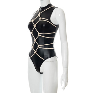 Combinaison en cuir <span class=keywords><strong>noir</strong></span> pour femmes Sexy femmes vêtements en gros Sexy Lingerie femmes vêtements pour Hot Lady Jumpsuit - Product Image 6