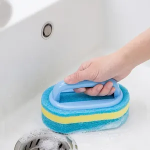 Household Cleaning Brush With Handle Dish Soap Bathroom Kitchen Tub Thicken <b>Scrubbing</b> Sponge Wipe Durable Tools Accessories Home - Product Image 5