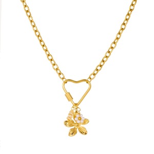 Gold Plated Flower Pearl Pendant Heart Ring Chain Stainless Steel Clavicle Necklace Gift Jewelry - Product Image 5