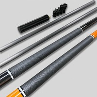 Tongkat Biliar Serat Karbon 58" 147cm yang Stylish, Ujung 12.5mm, Pembungkus Kulit Asli, Sambungan SS 3*8/8, Dua Bagian, Anti-deformasi, Pro Taper