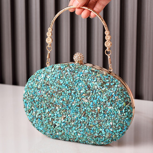 Sac à main de soirée ovale classique pour femme, orné de diamants, avec chaîne, en polyester, fermeture magnétique, capacité 1L - Product Image 3