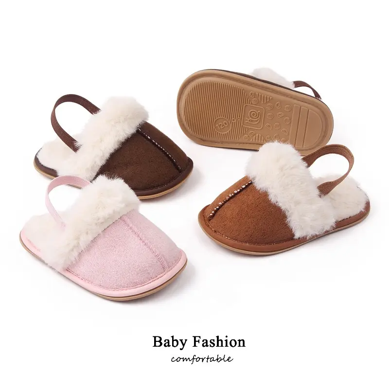 Bébé hiver chaud unisexe doux fourrure peluche pantoufles bébé chaussures bébé hiver bébé premiers marcheurs intérieur bébé chaud pantoufle