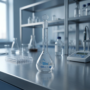 Fiole volumétrique en verre borosilicate à col long de 200 ml avec bouchon BIOLAB, fiole de laboratoire sans garantie - Product Image 3