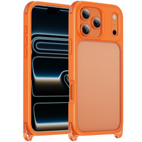 Coque de téléphone antichoc translucide mate pour iPhone 17 16 15 Pro Max, anti-chute, orange, en TPU+acrylique avec trou pour cordon amovible