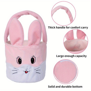 DAMAI Plush Easter Bunny <b>Basket</b> with Long Plush Personalized <b>Egg</b> Hunting Easter Bags Tote Bags for Easter Decorations Candy - Product Image 5