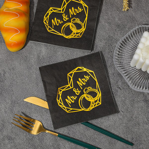 Mr & Mrs Wedding Napkins 250mm Square Paper Napkin Green White Black Party Tableware Birthday Decoration - Product Image 4