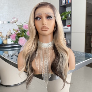 Perruque Synthétique Longue Blonde avec Mèches Brunes 13x6 Lace, Aspect Naturel, pour Filles - Product Image 3