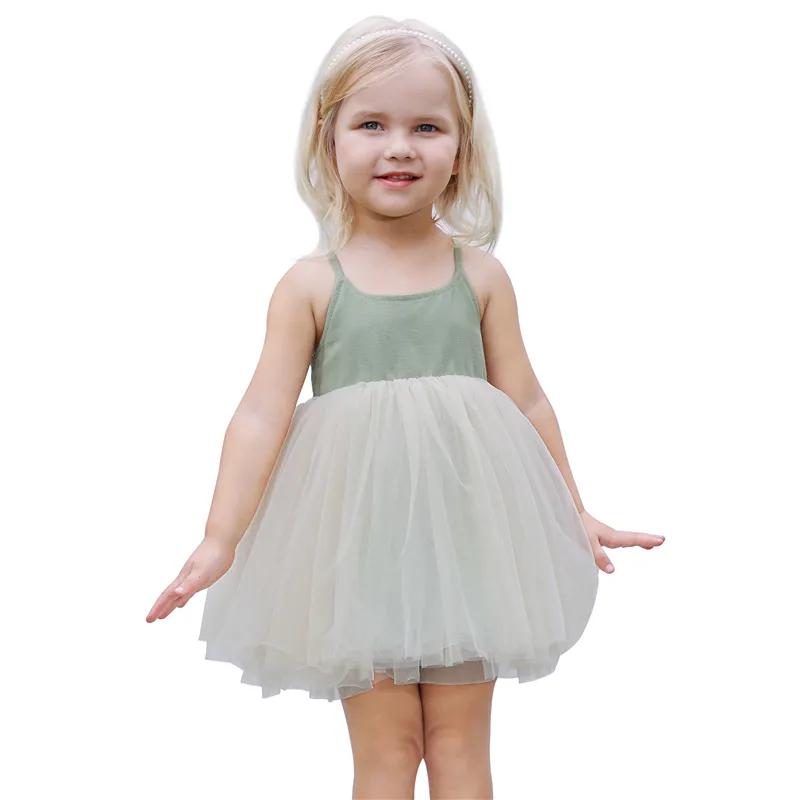 Tutu per bambine in lino personalizzato abiti estivi senza maniche con scamiciato regolabile vestito da festa in Tulle personalizzato