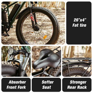 Vélo électrique tout-terrain pour adultes, 26 pouces, pneus larges, acier à haute teneur en carbone, 7 vitesses, 48V 15Ah 1000W, puissant, entrepôt américain - Product Image 4