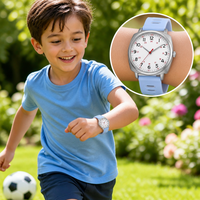 Montre analogique minimaliste pour enfants, montre-bracelet en silicone bleu clair pour étudiants avec fonction d'apprentissage de l'heure, cadeau pour garçons et filles