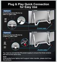 Rey de la Eficiencia: Monitor Portátil Cuádruple de 14 Pulgadas para Laptop, Extensor de 3 Pantallas con un Solo Cable, Pantalla IPS de 1200P para Programación y Trading