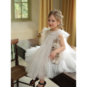 Ragazze cucite a mano soffice garza abito da principessa 2025 estate nuovo abito bianco di alta qualità vestito da principessa. - Product Image 3