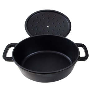 Horno holandés de <span class=keywords><strong>hierro</strong></span> fundido esmaltado negro y rojo de 3,4 QT, ideal para cocina europea - Product Image 1