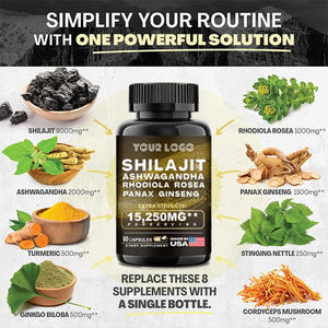 Capsules Shilajit et mousse de mer Ashwagandha Curcuma Tout en 1 Capsules Shilajit Soins de santé Supplément à base de plantes - Product Image 4