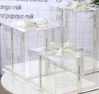 Vente en gros de boîte cadeau à gâteau d'anniversaire PET transparente 12 pouces emballage de gâteau boîte transparente en plastique PVC boîte carrée à cupcakes de boulangerie de mariage