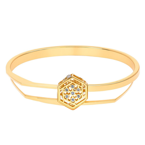 Brazalete de Acero Inoxidable Chapado en Oro Fino con Acento de Diamante, Diseño Hexagonal, Elegante Brazalete de Joyería para Mujer - Product Image 2