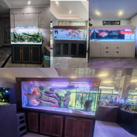 Grand aquarium en verre avec meuble en aluminium, système de débordement et filtre externe.