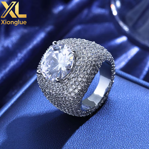 Wholesale Unisex Classic Style <b>Iced</b> Zircon <b>Ring</b> Full Diamond Gold/Silver Plated Alloy Jewelry for Gift Party Anniversary - Product Image 2