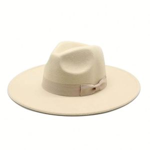 Vente chaude Nouvelle tendance Haute qualité 9,5 cm Grand chapeau Fedora à large bord plat <span class=keywords><strong>2023</strong></span> Vente en gros Chapeaux Fedora pour femmes avec nœud en ruban assorti - Product Image 5