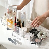 Meuble de rangement de bureau télescopique en plastique transparent OEM, design moderne et minimaliste, grande capacité, pour coiffeuse